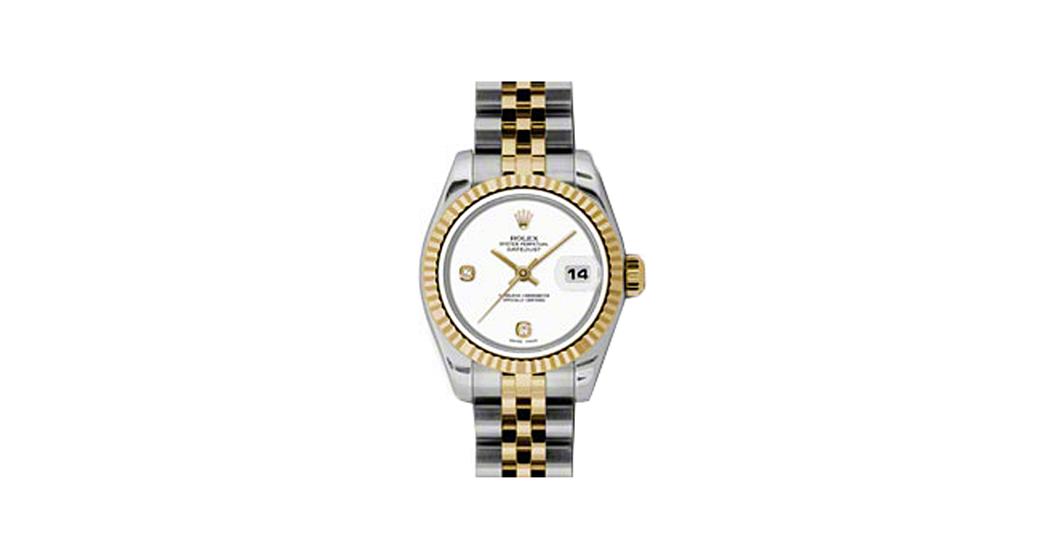 Rolex Lady-Datejust 26 179173-WHTADJ White Arabic 6 & 9 Set with Diamonds Fluted Yellow Gold Stainless Steel Jubilee