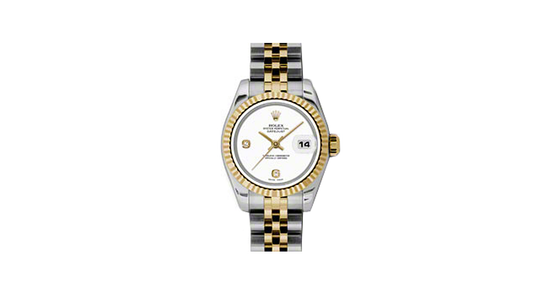 Rolex Lady-Datejust 26 179173-WHTADJ White Arabic 6 & 9 Set with Diamonds Fluted Yellow Gold Stainless Steel Jubilee