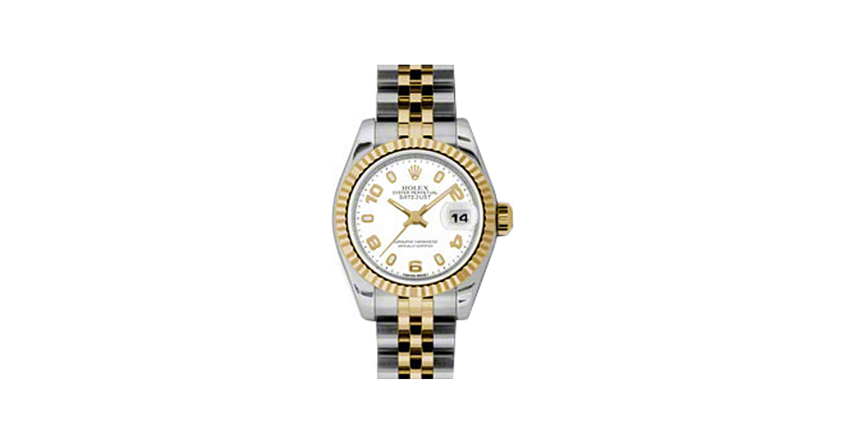 Rolex Lady-Datejust 26 179173-WHTAJ White Arabic Fluted Yellow Gold Stainless Steel Jubilee
