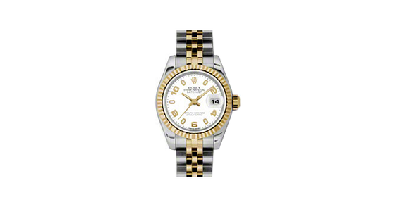 Rolex Lady-Datejust 26 179173-WHTAJ White Arabic Fluted Yellow Gold Stainless Steel Jubilee