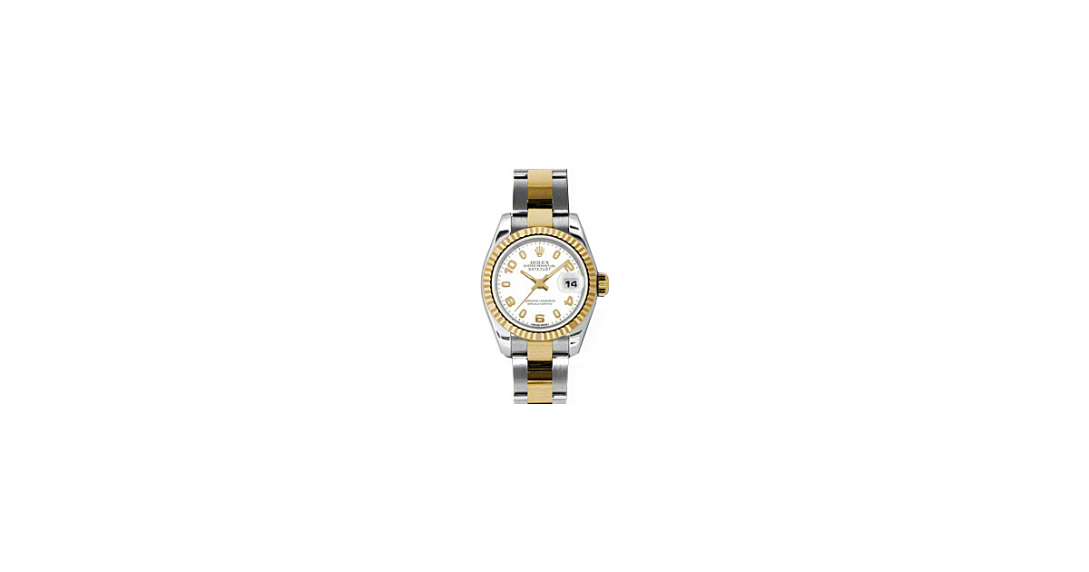 Rolex Lady-Datejust 26 179173-WHTAO White Arabic Index Fluted Yellow Gold Stainless Steel Oyster