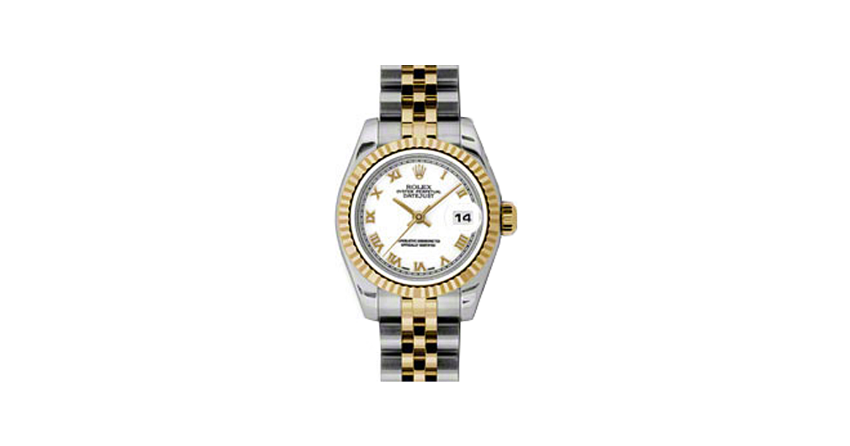 Rolex Lady-Datejust 26 179173-WHTRFJ White Roman Fluted Yellow Gold Stainless Steel Jubilee