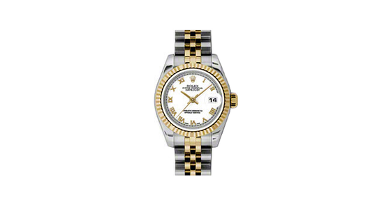 Rolex Lady-Datejust 26 179173-WHTRFJ White Roman Fluted Yellow Gold Stainless Steel Jubilee