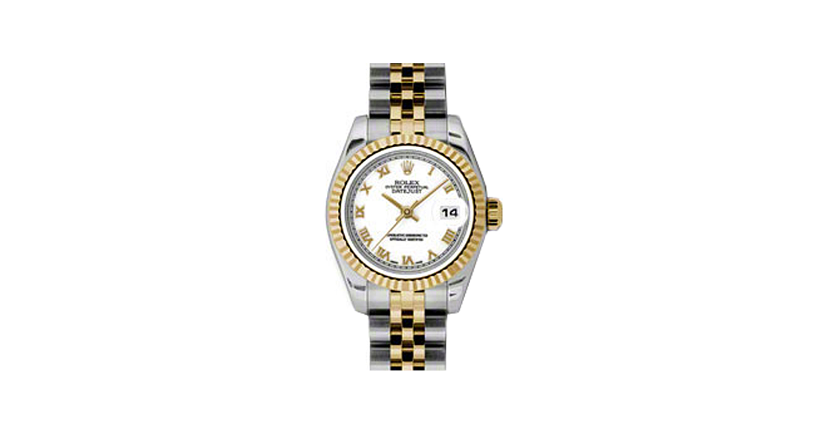 Rolex Lady-Datejust 26 179173-WHTRJ White Roman Fluted Yellow Gold Stainless Steel Jubilee