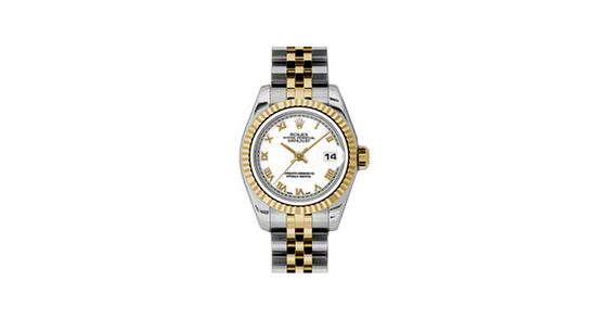 Rolex Lady-Datejust 26 179173-WHTRJ White Roman Fluted Yellow Gold Stainless Steel Jubilee