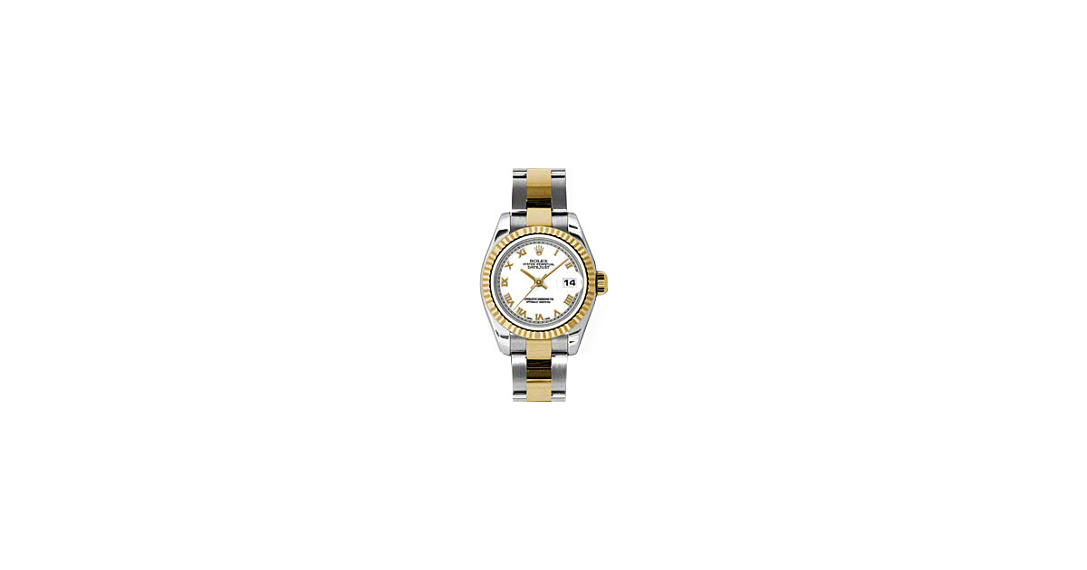Rolex Lady-Datejust 26 179173-WHTRO White Roman Fluted Yellow Gold Stainless Steel Oyster