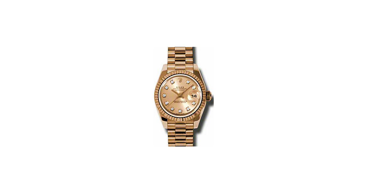 Rolex Lady-Datejust 26 179175-CHPDFP Champagne Diamond Fluted Rose Gold President - BRAND NEW