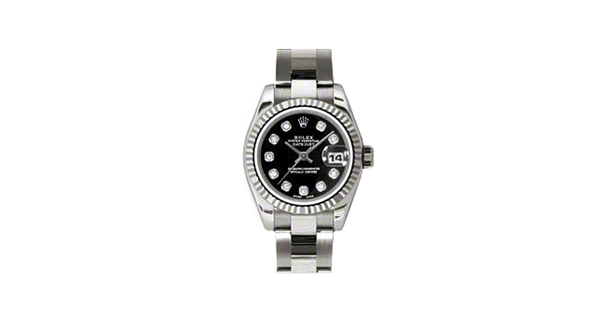 Rolex Lady-Datejust 26 179179-BLKDO Black Diamond Dial Fluted White Gold Oyster - BRAND NEW