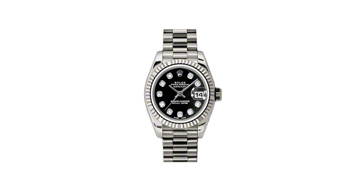 Rolex Lady-Datejust 26 179179-BLKDP Black Diamond Fluted White Gold President - BRAND NEW