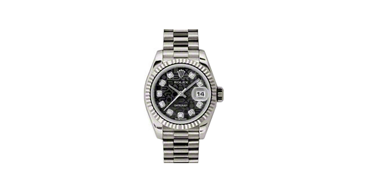 Rolex Lady-Datejust 26 179179-BLKJDP Black Jubilee Diamond Fluted White Gold President - BRAND NEW