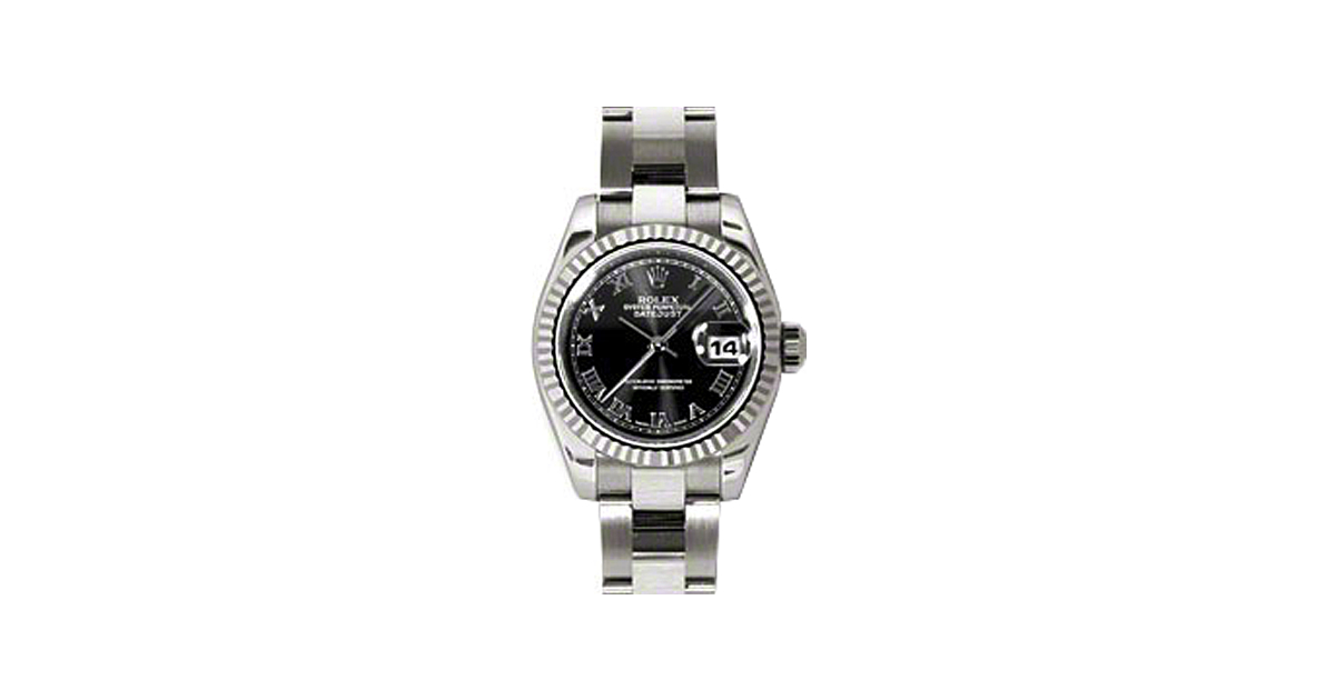 Rolex Lady-Datejust 26 179179-BLKRO Black Roman Fluted White Gold Oyster - BRAND NEW