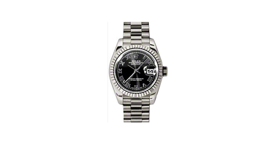 Rolex Lady-Datejust 26 179179-BLKRP Black Roman Fluted White Gold President - BRAND NEW