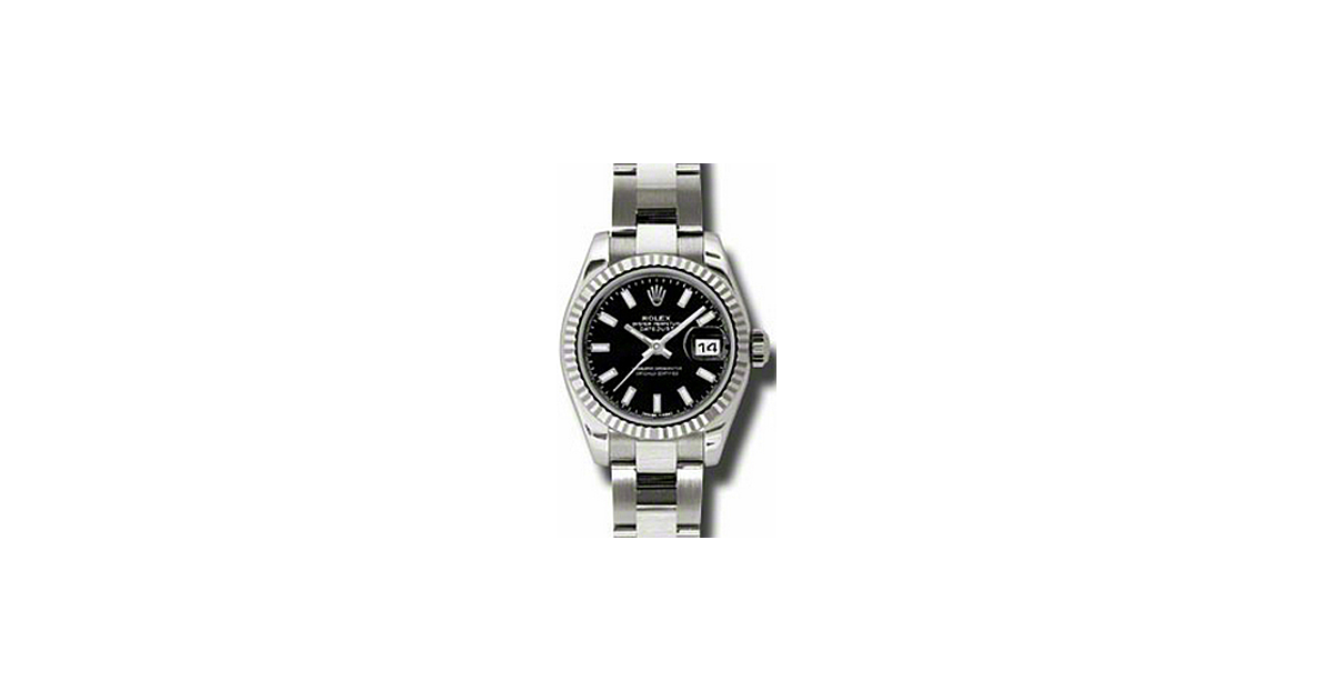 Rolex Lady-Datejust 26 179179-BLKSFO Black Index Fluted White Gold Oyster - BRAND NEW