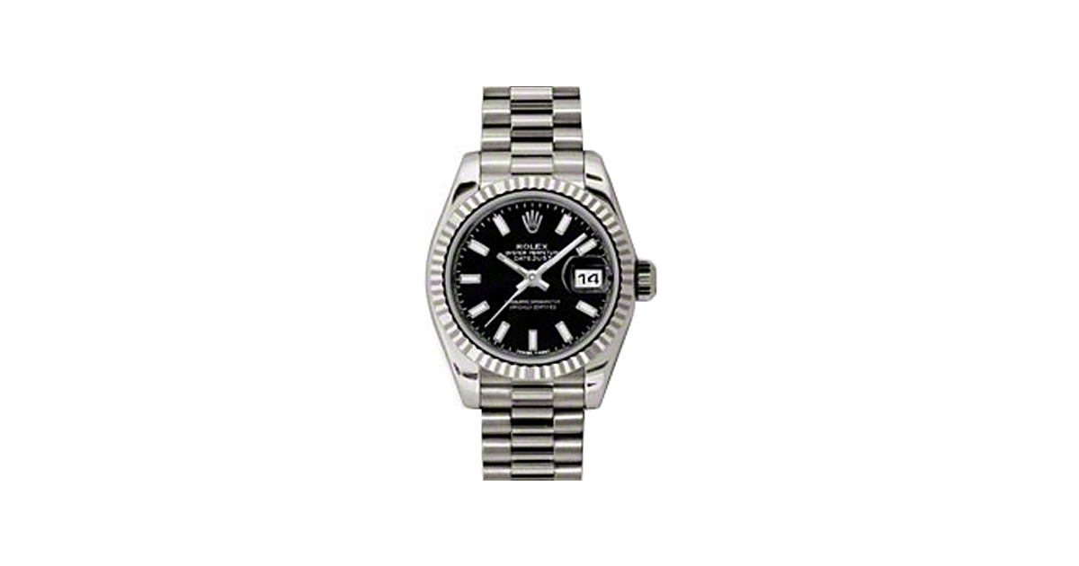 Rolex Lady-Datejust 26 179179-BLKSP Black Index Fluted White Gold President - BRAND NEW