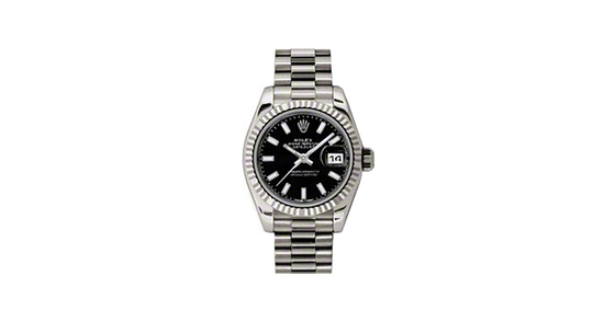 Rolex Lady-Datejust 26 179179-BLKSP Black Index Fluted White Gold President - BRAND NEW