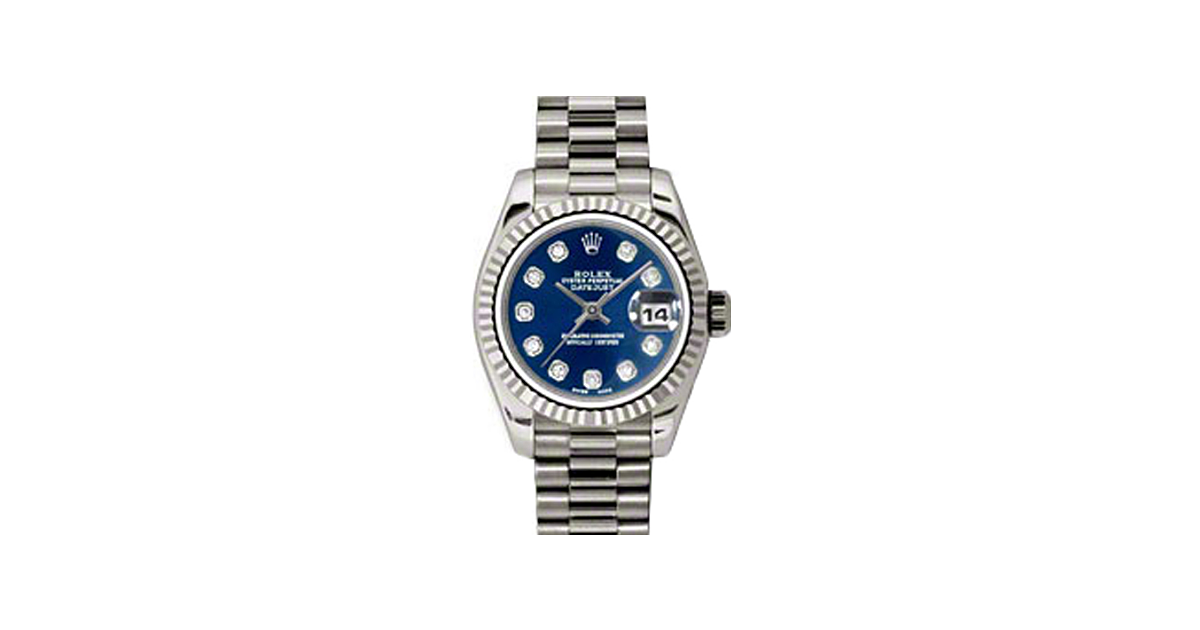 Rolex Lady-Datejust 26 179179-BLUDP Blue Diamond Fluted White Gold President - BRAND NEW