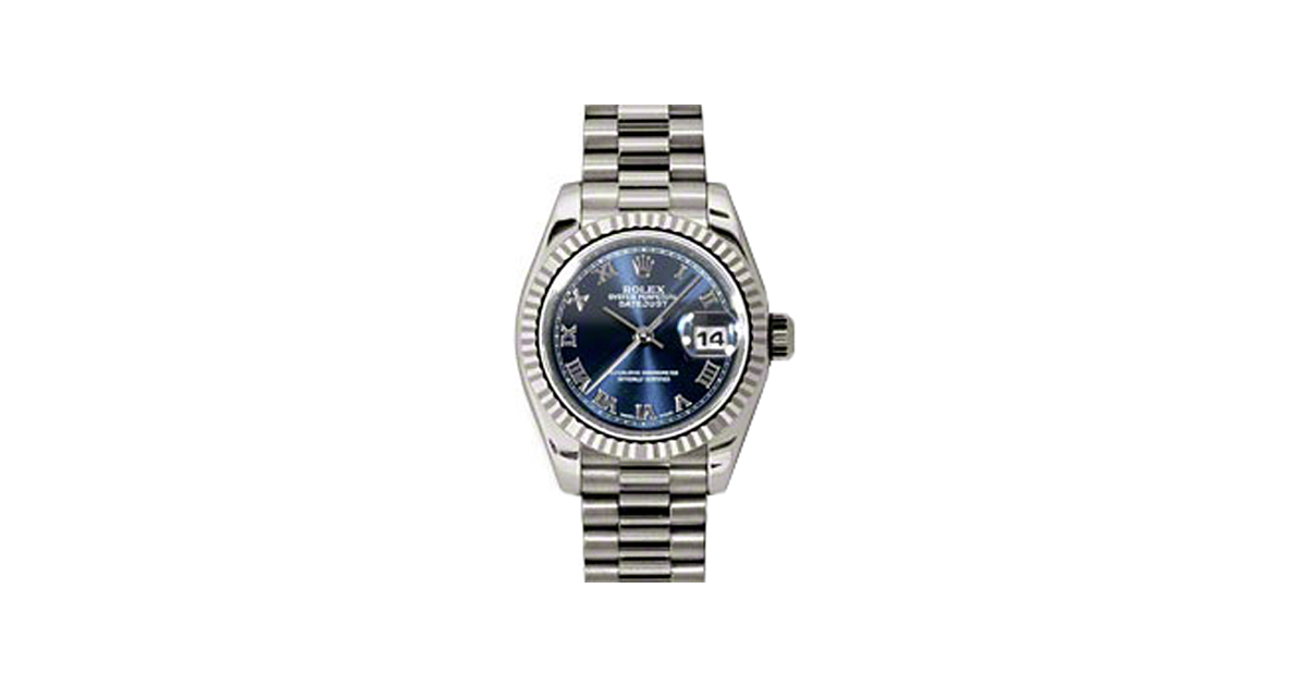 Rolex Lady-Datejust 26 179179-BLURP Blue Roman Fluted White Gold President - BRAND NEW