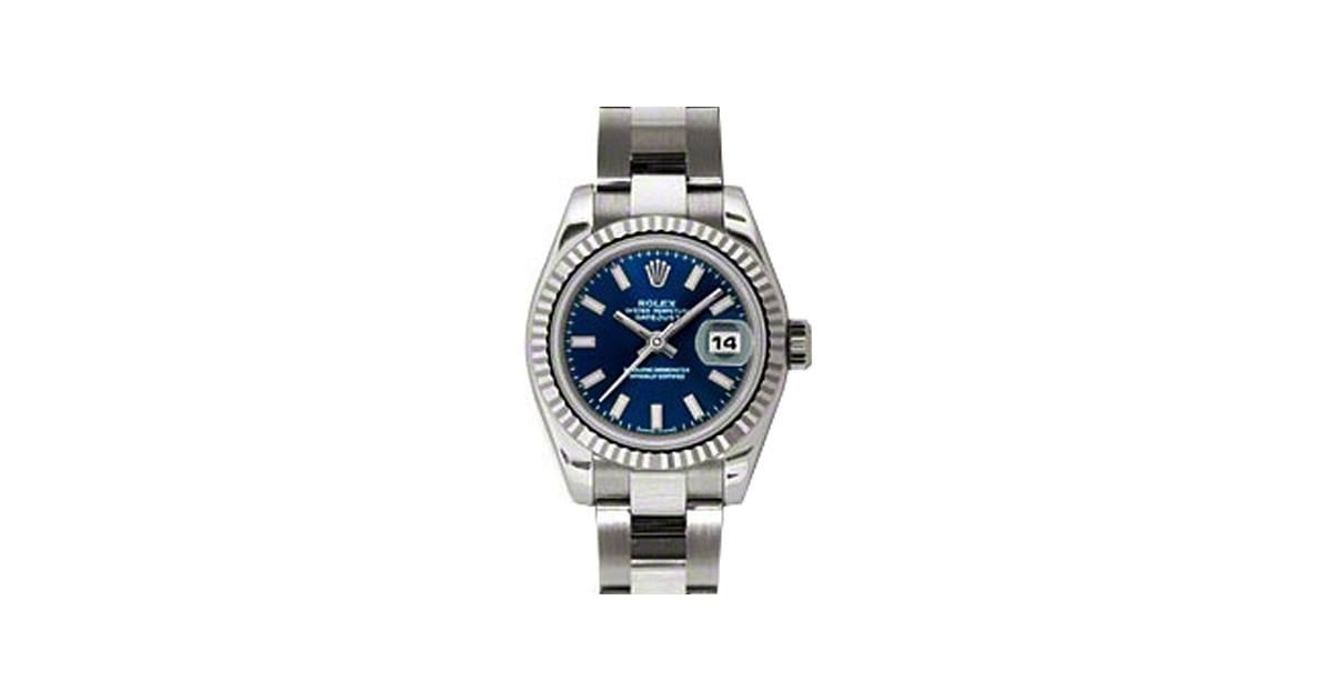 Rolex Lady-Datejust 26 179179-BLUSO Blue Index Fluted White Gold Oyster - BRAND NEW