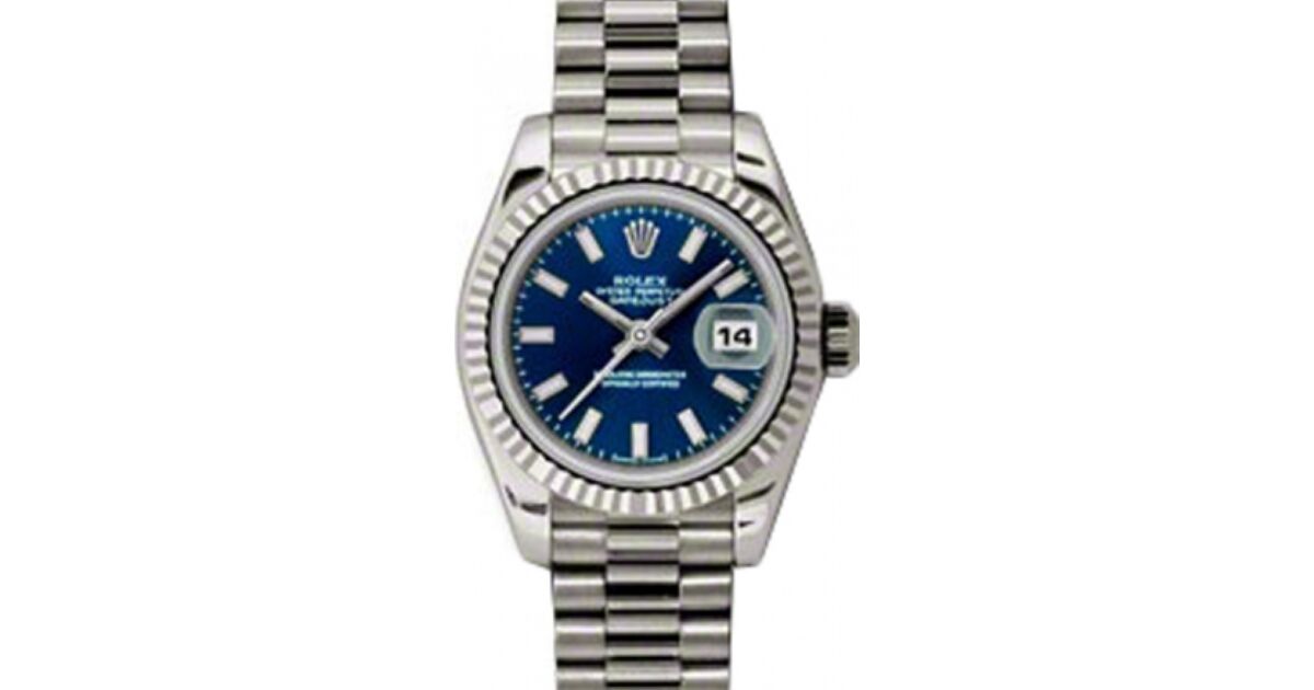 Rolex Lady-Datejust 26 179179-BLUSP Blue Index Fluted White Gold President - BRAND NEW