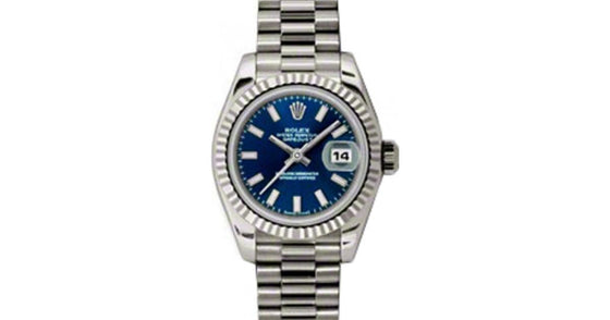 Rolex Lady-Datejust 26 179179-BLUSP Blue Index Fluted White Gold President - BRAND NEW