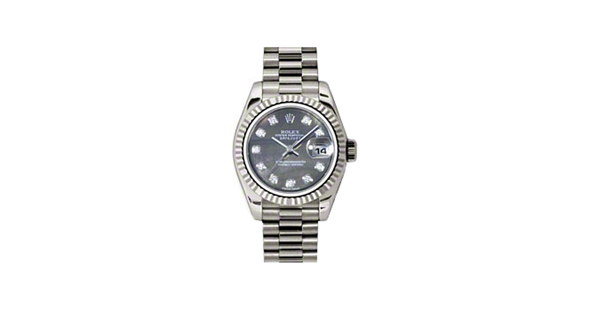 Rolex Lady-Datejust 26 179179-DMOPDP Dark Mother of Pearl Diamond Fluted White Gold President - BRAND NEW