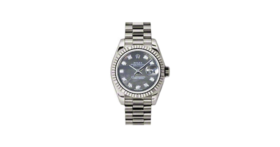 Rolex Lady-Datejust 26 179179-DMOPDP Dark Mother of Pearl Diamond Fluted White Gold President - BRAND NEW