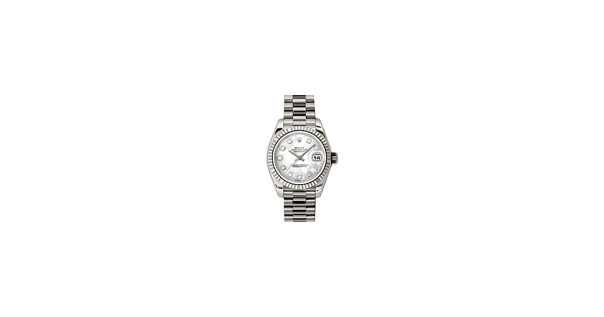 Rolex Lady-Datejust 26 179179-MOPDP White Mother of Pearl Diamond Fluted White Gold President - BRAND NEW