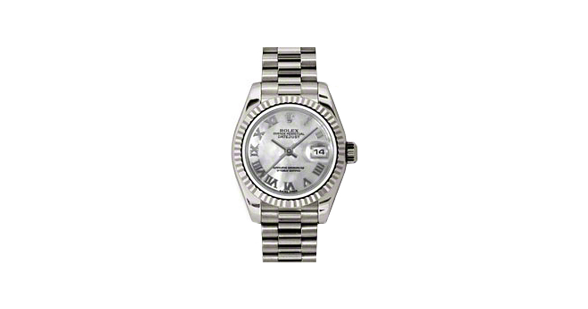 Rolex Lady-Datejust 26 179179-MOPRP White Mother of Pearl Roman Fluted White Gold President - BRAND NEW