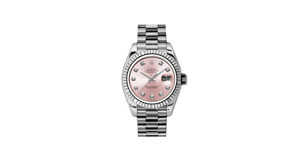 Rolex Lady-Datejust 26 179179-PNKDP Pink Diamond Fluted White Gold President - BRAND NEW