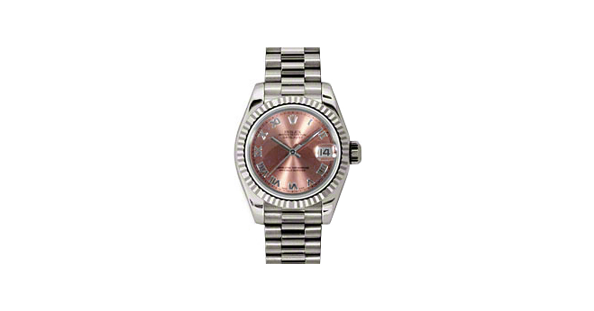Rolex Lady-Datejust 26 179179-PNKRP Pink Roman Fluted White Gold President - BRAND NEW