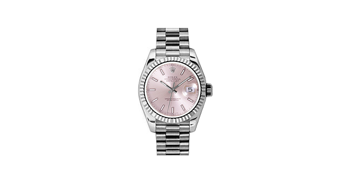 Rolex Lady-Datejust 26 179179-PNKSP Pink Index Fluted White Gold President - BRAND NEW