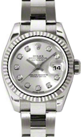 Rolex Lady-Datejust 26 179179-SLVDO Silver Diamond Dial Fluted White Gold Oyster - BRAND NEW