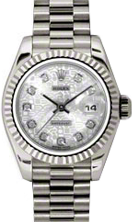 Rolex Lady-Datejust 26 179179-SLVJDP Silver Jubilee Diamond Fluted White Gold President - BRAND NEW