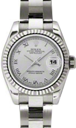 Rolex Lady-Datejust 26 179179-SLVRO Silver Roman Fluted White Gold Oyster - BRAND NEW