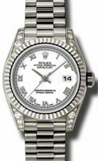Rolex Lady-Datejust 26 179179-WHTRFP White Roman Fluted White Gold President - BRAND NEW