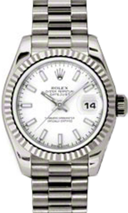 Rolex Lady-Datejust 26 179179-WHTSP White Index Fluted White Gold President - BRAND NEW
