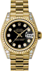 Rolex Lady-Datejust 26 179238-BLKDP Black Diamond Dial Diamond Set Fluted Yellow Gold President - BRAND NEW