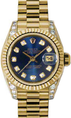 Rolex Lady-Datejust 26 179238-BLUDP Blue Diamond Dial Diamond Set Fluted Yellow Gold President - BRAND NEW