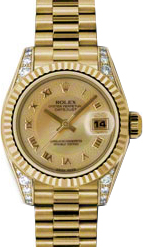 Rolex Lady-Datejust 26 179238-CHMOPRP Champagne Decorated Mother of Pearl Roman Diamond Set Fluted Yellow Gold President - BRAND NEW