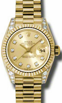 Rolex Lady-Datejust 26 179238-CHPDFP Champagne Diamond Dial Diamond Set Fluted Yellow Gold President - BRAND NEW