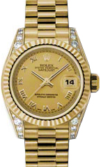 Rolex Lady-Datejust 26 179238-CHPRP Champagne Roman Diamond Set Fluted Yellow Gold President - BRAND NEW
