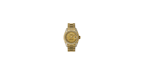 Rolex Lady-Datejust 26 179238-CHPRP Champagne Roman Diamond Set Fluted Yellow Gold President - BRAND NEW