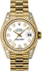 Rolex Lady-Datejust 26 179238-WHTDP White Diamond Dial Diamond Set Fluted Yellow Gold President - BRAND NEW