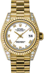 Rolex Lady-Datejust 26 179238-WHTRP White Roman Diamond Set Fluted Yellow Gold President - BRAND NEW