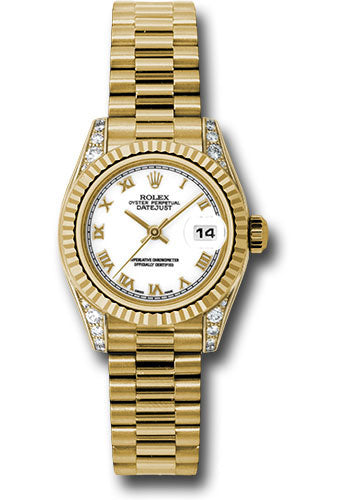 Rolex Lady-Datejust 26 179238-WHTRP White Roman Diamond Set Fluted Yellow Gold President - BRAND NEW
