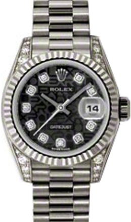 Rolex Lady-Datejust 26 179239-BLKJDP Black Jubilee Diamond Dial Diamond Set Fluted White Gold President - BRAND NEW