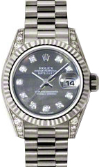 Rolex Lady-Datejust 26 179239-DMOPDP Dark Mother of Pearl Diamond Dial Diamond Set Fluted White Gold President - BRAND NEW