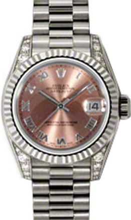 Rolex Lady-Datejust 26 179239-PNKRP Pink Roman Diamond Set Fluted White Gold President - BRAND NEW