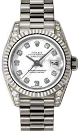 Rolex Lady-Datejust 26 179239-WHTDP White Diamond Dial Diamond Set Fluted White Gold President - BRAND NEW