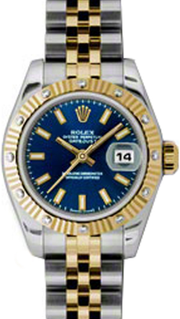 Rolex Lady-Datejust 26 179313-BLUSJ Blue Index Fluted Diamond Yellow Gold Stainless Steel Jubilee - BRAND NEW